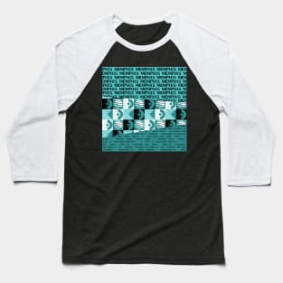 Turquoise Blue 80s Memphis Style Geometric Abstract Checked Postmodern Design Baseball T-Shirt